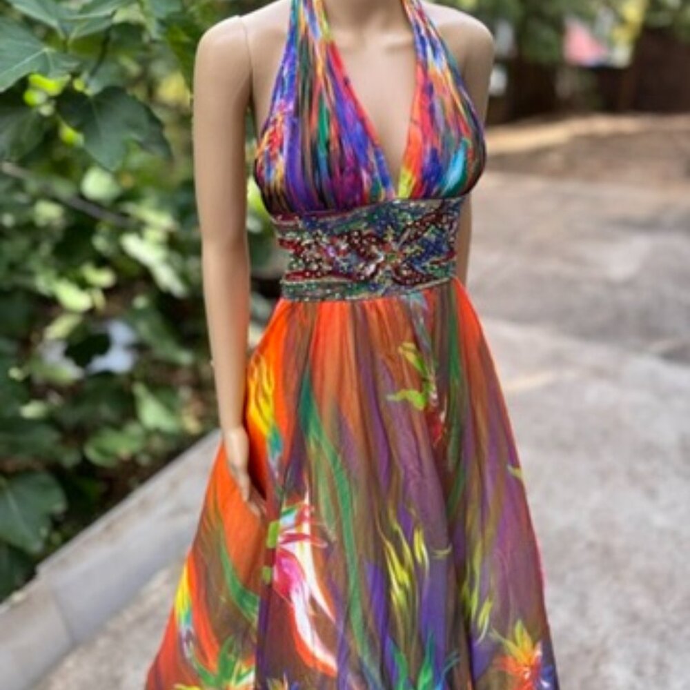 Colorful Alexas formal ball gown with fantastic beaded waitsline! size 0